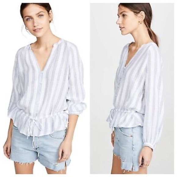 NWOT Rails Marti Cayman Stripe White Linen Blend Long Sleeve Blouse Size Large - Picture 3 of 16